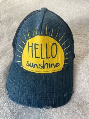 Hello Sunshine Yellow Sun Graphic Denim-Look Baseball Cap